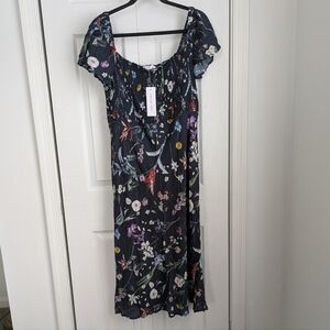 Amour Vert Dina Gemini Viscose Floral Navy Midi Dress